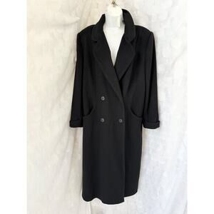 Vintage 100% Wool Womans 16 Black X LONG Maxi Pea Coat John Weitz SPY Equestrian